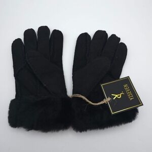 YISEVEN New MEDIUM Black Suede Twin Face Sheepskin Leather Gloves 100% WOOL
